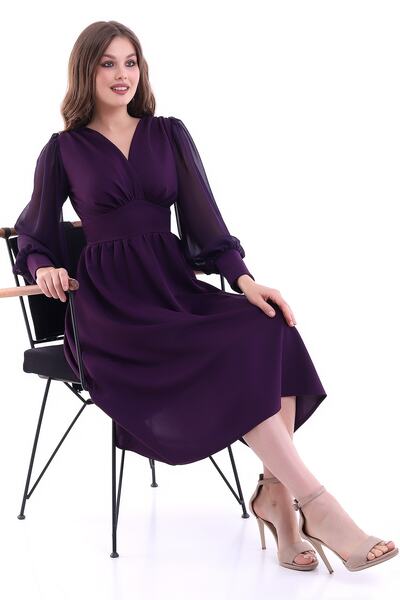 Moda MiraGül Önü Büzgülü Midi Elbise Kadın