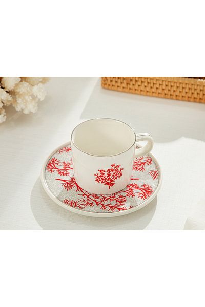 English Home Desire Soap Coral Ref Bone Porcelain 2-Piece Teacup Set 200 ml Gray - Red