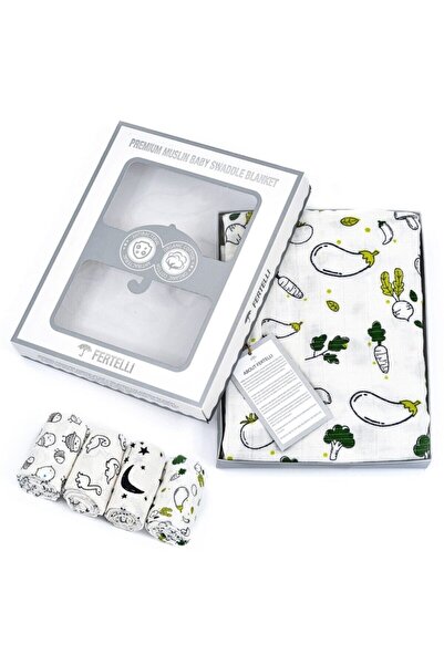 FERTELLİ بطانية أطفال من الموسلين العضوي المضاد للبكتيريا مقاس 127 × 127 سم