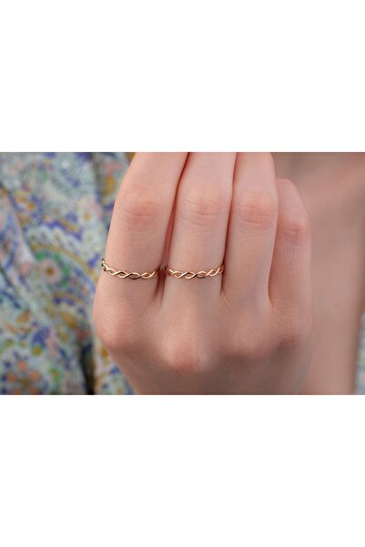 Onseva Kuyumculuk Sarı Yarım Tur Örgü Yüzük