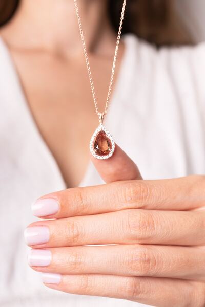 Forenza 925 Ayar Gümüş Rose Zultanit Taşlı Damla Kolye