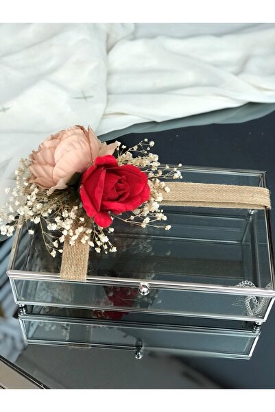 Denseden Metal Cam Kutu Çikolata Kutusu Çok Amaçlı Takı Kutusu 25x15x7 Cm