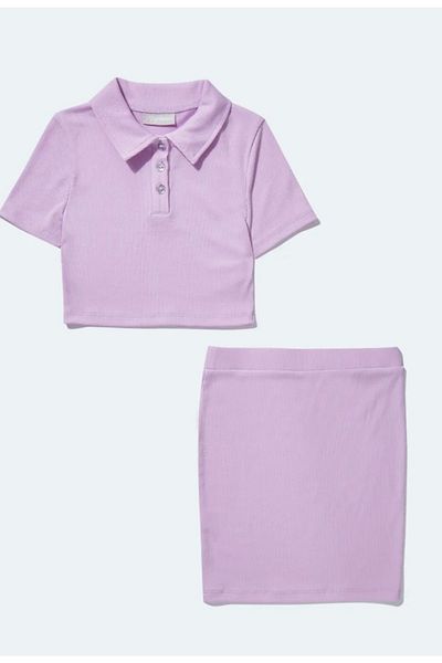 Kübra Tekstil Skirted Suit Girl's Ribbed
