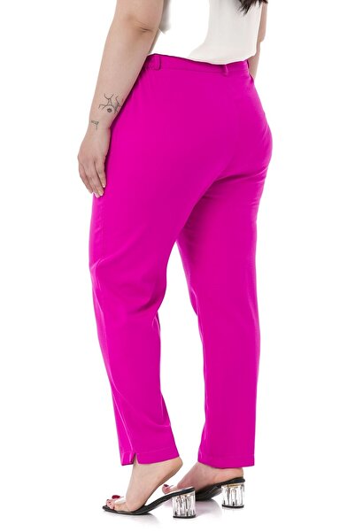 DISENTIS MODEST Plus Size Fuchsia Trousers with Elastic Waist and Side Zipper and Slits on the Leg