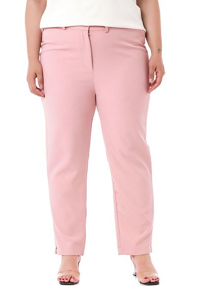 DISENTIS MODEST Plus Size Elastic Waist Side Zippered Leg Slit Powder Trousers