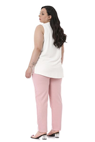 DISENTIS MODEST Plus Size Elastic Waist Side Zippered Leg Slit Powder Trousers