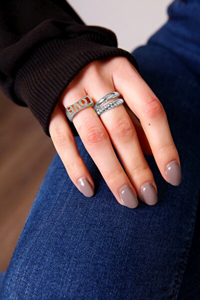 AURRARİ مجموعة خواتم الحب باللون الفضي