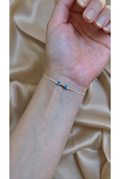 Mamba Ticaret 14 Ayar Altın Dorika Toplu Nazar Boncuklu Tek İpli Bileklik