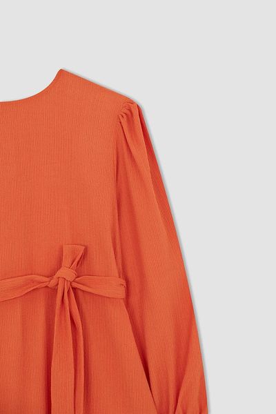 DeFacto Faltenförmiges Maxikleid in A-Linie mit Rundhalsausschnitt und langen Ballonärmeln