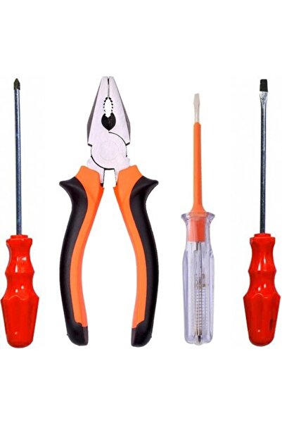 MOONSHOP Pense Kontrol Kalemi Yıldız Ve Düz Tornavida Tamirci Seti 4'lü Set