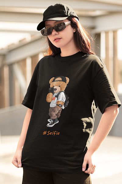 SUNFREE Cool Teddy Baskılı Oversize Μαύρο T-shirt