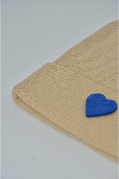 mottomia New Year/Valentine's Day Special Collection Light Brown Color Unisex Beret with Blue Heart Figure