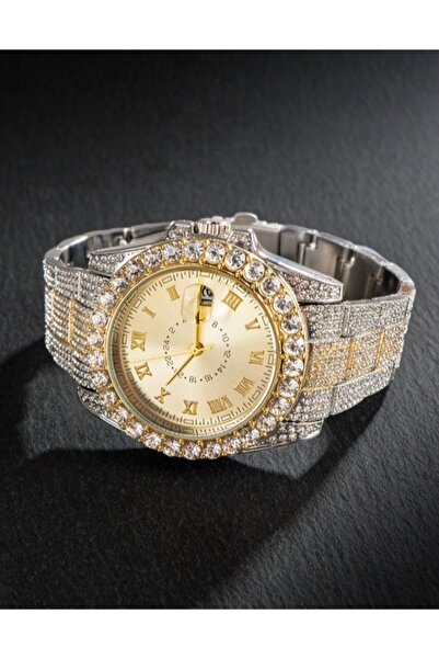 Çeko Chain Double Color Iced Out Watch 2 Çift Renk Zirkon Taşlı Saat Parlayan