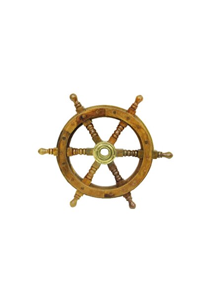 Vipfırsat Ahşap Ortası Pirinç Duvara Asmalı Dekoratif Dümen 31 Cm