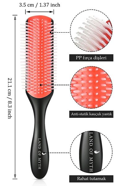 LAND OF MYTH Styling Brush, 9 Rows Styling Brush, ( Curly Girl ) Curly Girl Method Brush