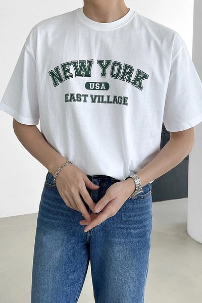 MODAGEN Ανδρικό μπλουζάκι New York Printed White Oversize