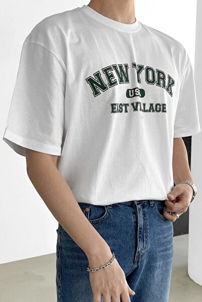 MODAGEN Ανδρικό μπλουζάκι New York Printed White Oversize