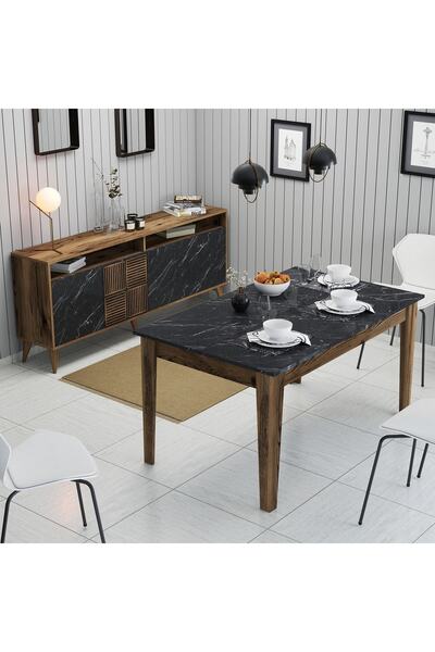 Variant Mobilya Variant Milan Yemek Odası Takımı - Ceviz / Siyah Mermer
