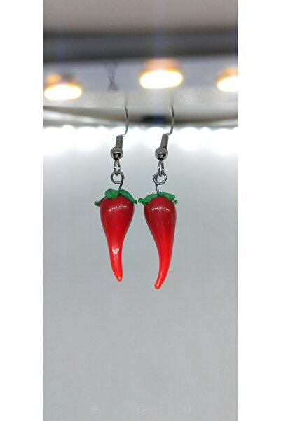 Atölye Şems Murano Cam Kırmızı Biber Küpe 3 Cm Sallantılı