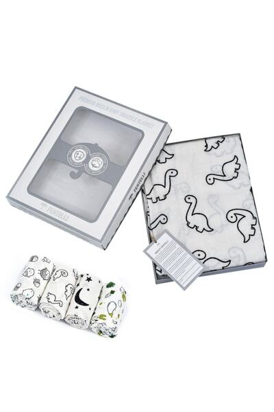 FERTELLİ بطانية قماط أطفال من الموسلين العضوي المضاد للبكتيريا 127x127 سم دينو