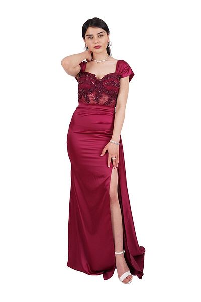 SpringStore Rochie de seara din satin transparent brodata cu piatra de prune