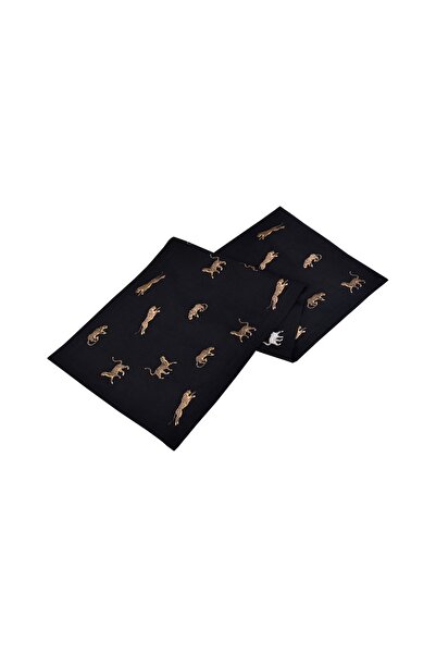 ge living عداء زخرفي من الكتان الأسود بنمط الفهد (قطعة واحدة)