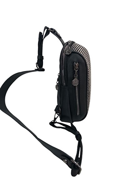 By Hakan Nas Bag-1076 Кам'яна жіноча сумка-боді, сумка через плече, чорно-срібна