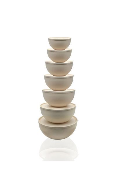 Üçsan Plastik Round Bowl with Lid Set of 7 Cream