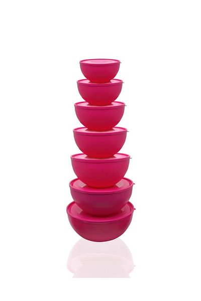 Üçsan Plastik Round Bowl with Lid Set of 7 Millennium Pink