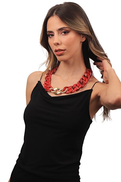 LABALABA Women's Thick Chain Formed Red Resin Necklace