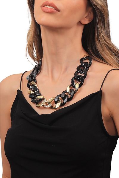 LABALABA Women's Thick Chain Formed Black Resin Necklace