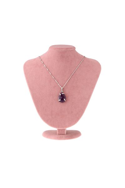 OSMANLI DEĞERLİ TAŞ Certified Amethyst Natural Stone Drop Pendant with Silver Chain M437