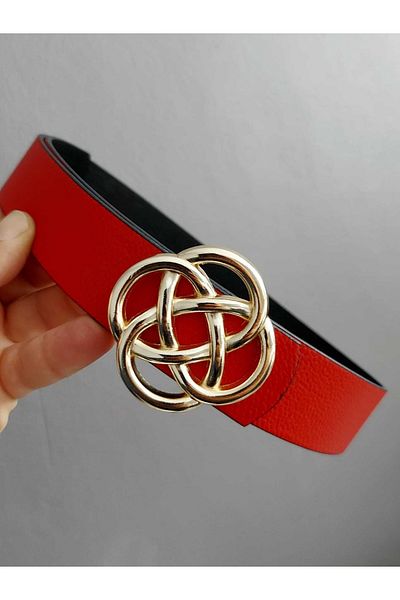 Kemerix Double Sided Red and Black Women's Belt with Gold Buckle