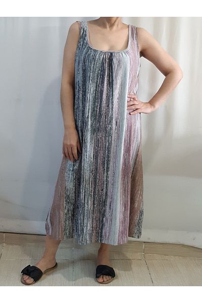 Mertcan Butik Φόρεμα με μοτίβο από χτενισμένο βαμβακερό βισκόζη με συσπειρωμένο μπροστινό και πίσω μέρος