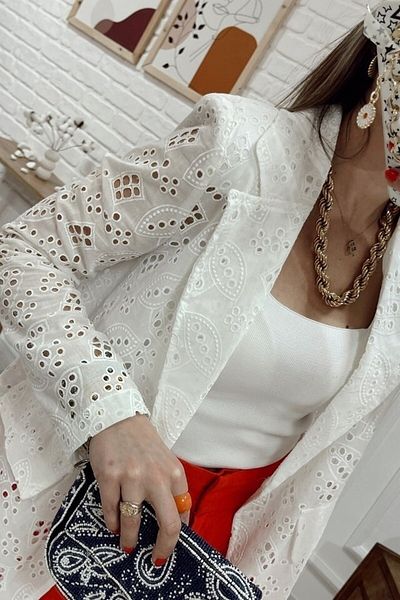 TAYHAN Ecru Women's Blazer - Laced Summer Jacket
