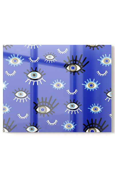 Olinpa Premium Kitchen Glass Stove Back Protector Countertop Built-In Back Protector 52X60Cm |   Eye Evil Eye Blue