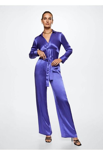 MANGO Woman Pantaloni din satin cu cravată