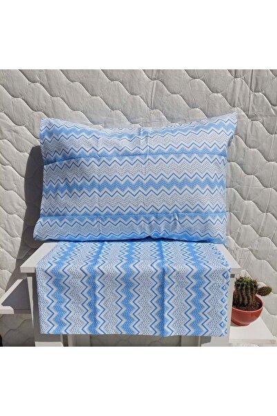 Mef Collection كيس وسادة منسوج بنمط متعرج أزرق - أبيض 50 × 70 سم 2 قطعة