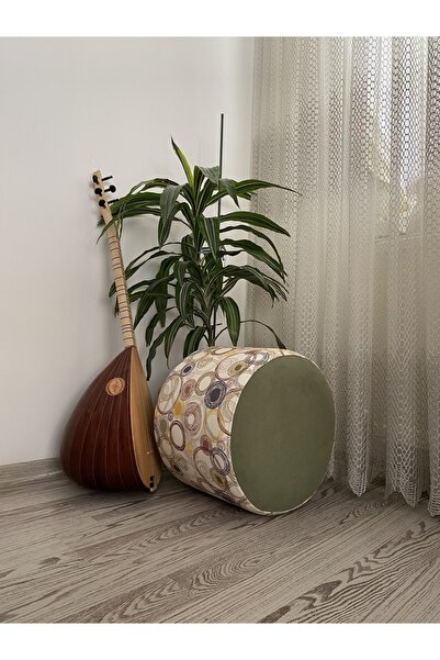 Papuli Ahşap Ayaklı Yuvarlak Yeşil Geometrik Desenli (sarı) Puf&bench Koltuk/tabure