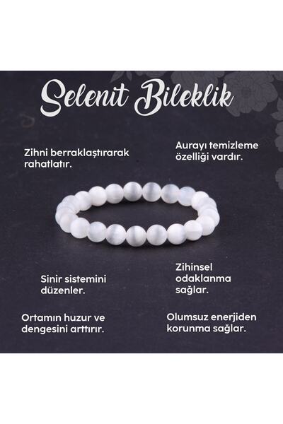 OSMANLI DOĞAL TAŞ Sertifikalı Selenit Doğal Taş Bileklik 8 Mm - B804