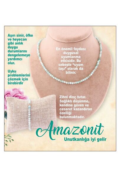 OSMANLI DOĞAL TAŞ Sertifikalı Amazonit Taşı - Doğal Taş Kolye, Bileklik Takımı
