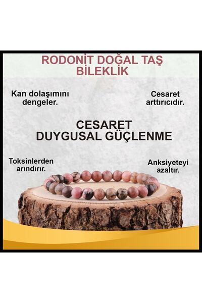 OSMANLI DOĞAL TAŞ Sertifikalı Rodonit Doğal Taş Bileklik 6 Mm - B842