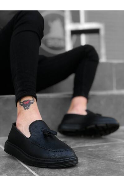 BOA Ba0005 Laceless High Sole Matte Black Classic Tasseled Corcik Men's Shoes