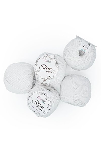 Spagettiyarn Slim Cotton Plus, pachet de 5 fire albe pentru tricotat manual