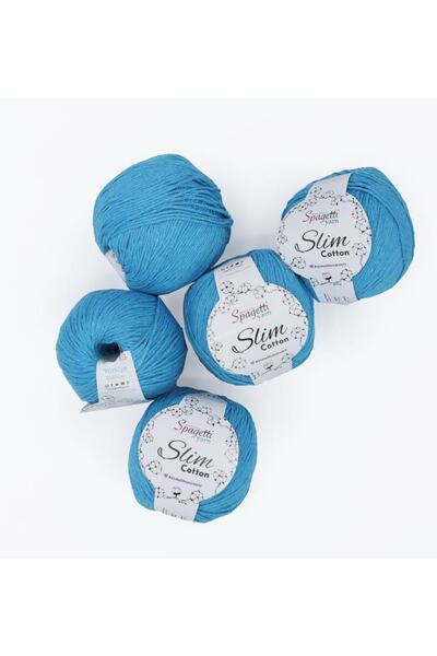Spagettiyarn قطن نحيف بالإضافة إلى 5 قطع من خيوط الحياكة اليدوية باللون الفيروزي