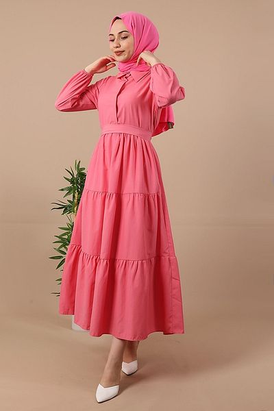 Giza Giyim Φόρεμα με κουμπιά με πέτο Candy Pink Standard