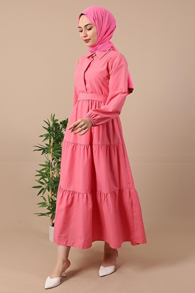 Giza Giyim Φόρεμα με κουμπιά με πέτο Candy Pink Standard