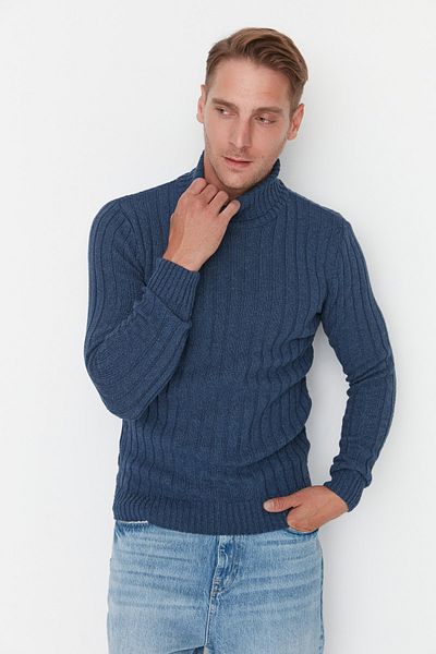 Trendyol Collection Turtleneck Indigo Slim Fit kötöttáru pulóver - TMNAW21KZ0392