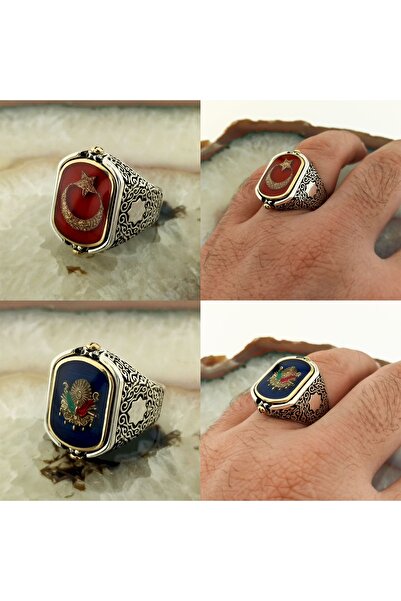 FKGÜMÜŞ Çift Taraflı Ay Yıldız Ve Osmanlı Arması Erkek Yüzük