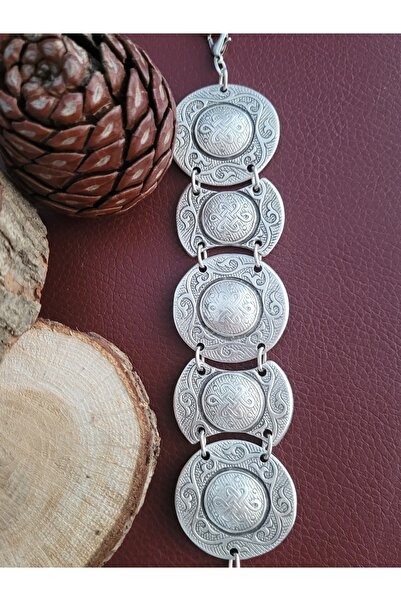 Antique Dolunay Antik Gümüş Kaplama El Yapımı Ayarlanabilir Selçuklu Şahdamar Motifli Bileklik
